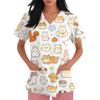 Women's V Neck Short Sleeve Work Top with Pockets Animal Print Scrub Shirt for Healthcare Professionals Medical Uniform