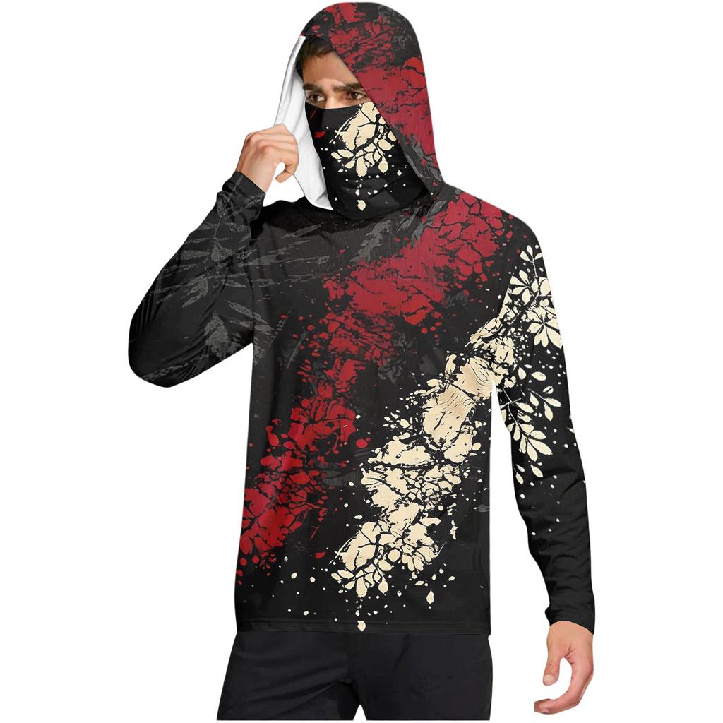 Men's Casual Geometric Print Hooded Long Sleeve Sun Protection Shirt Lightweight Breathable Fabric UV Protection Activewear Top