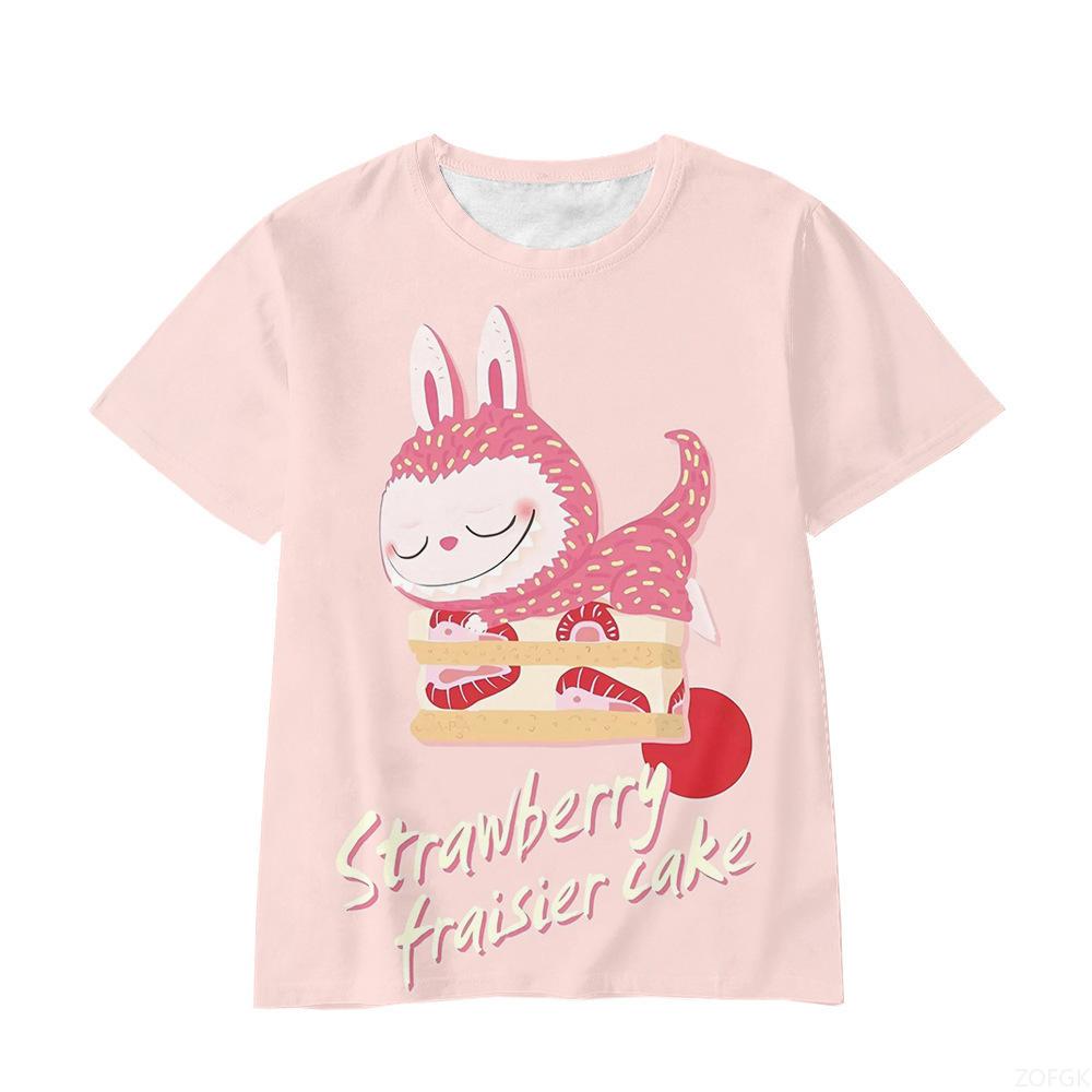 2025 New Trendy Animation Labubu Cartoon 3D Printing Comfortable Loose Round Neck Short Sleeve T-shirt