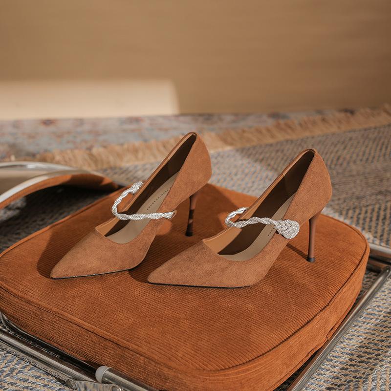 Temperament Shallow Mouth Pointed Head Thin Heel Women's High Heels New Versatile Rhinestone High Heel Single Shoes Women