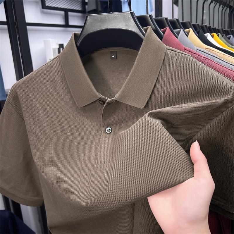 New Pure Cotton Men's High-End Polo Shirt - Short Sleeve, Lapel, Solid Color, Casual Summer T-Shirt