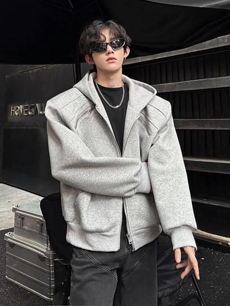 Men's Retro 3D Deconstructed Hooded Cardigan: Autumn/Winter Cleanfit Jacket