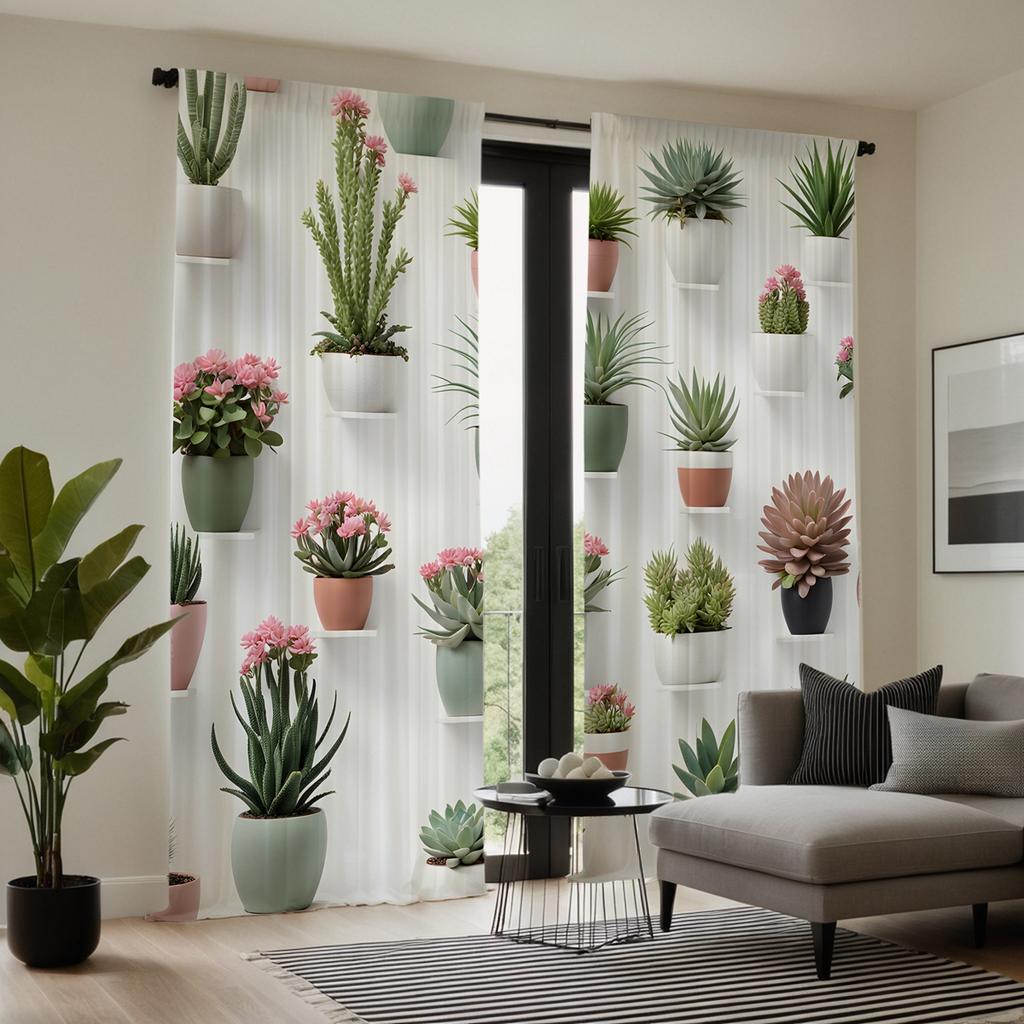 2pcs HD indoor pot pot Green plant decorative curtain Green digital printed curtain home decoration style decoration living r