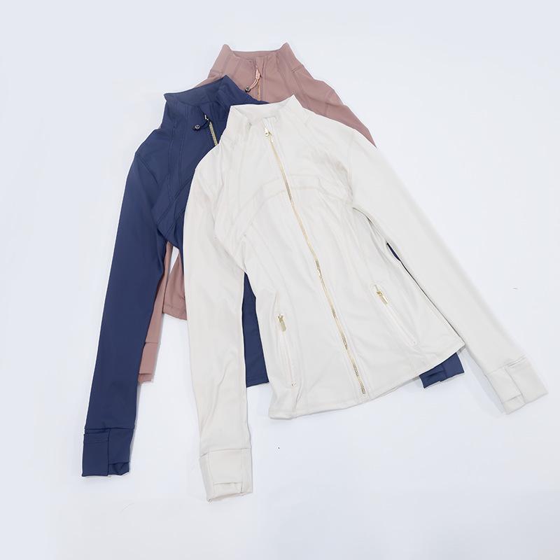 Damen 2.0 Stehkragen Goldener Reißverschluss Hohe Elastizität Laufjacke - Frühling/Sommer Langarm Yogaanzug.