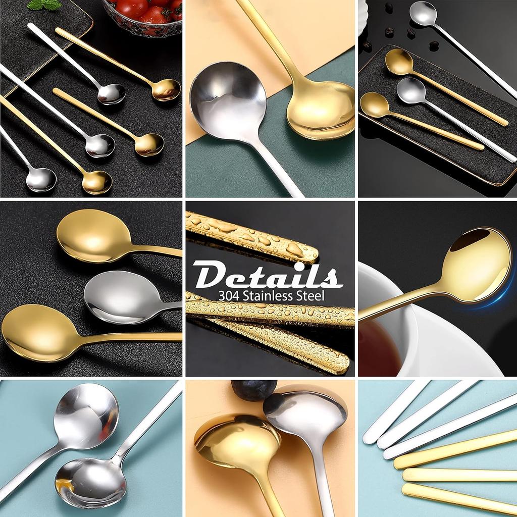 9 PCS Coffee Spoons Espresso Teaspoon, PBIEHSR Stainless Steel Two Different Lengths Tea Spoon for Stirring Coffee Bar Accessories (Gold)