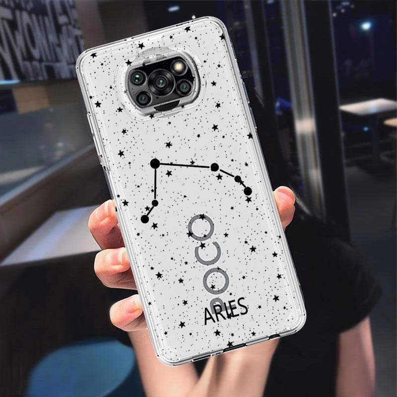 Transparant Hoesje met Twaalf Sterrenbeelden Voor Xiaomi Mi Poco X3 NFC M3 Pro F3 F1 11 Lite 12 Redmi Note 10 9S 8 7 9 Zachte Telefoonhoes