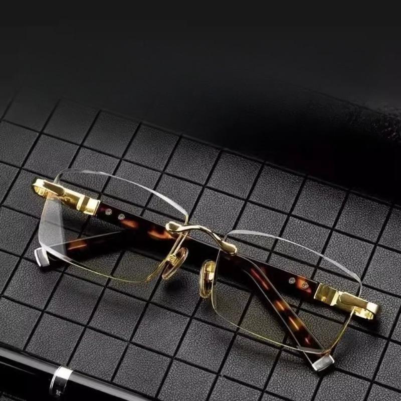 Intelligente Zoom-Alterssichtigkeit-Brille für Männer & Frauen - Rahmenlose braune Kristall-HD-Weitsichtigkeitsbrille mit Blaulichtfilter & Anti-Ermüdungsdesign