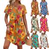Dresses For Women Short Sleeve Print Round Neck Casual Dresses Waist Dress With Pockets