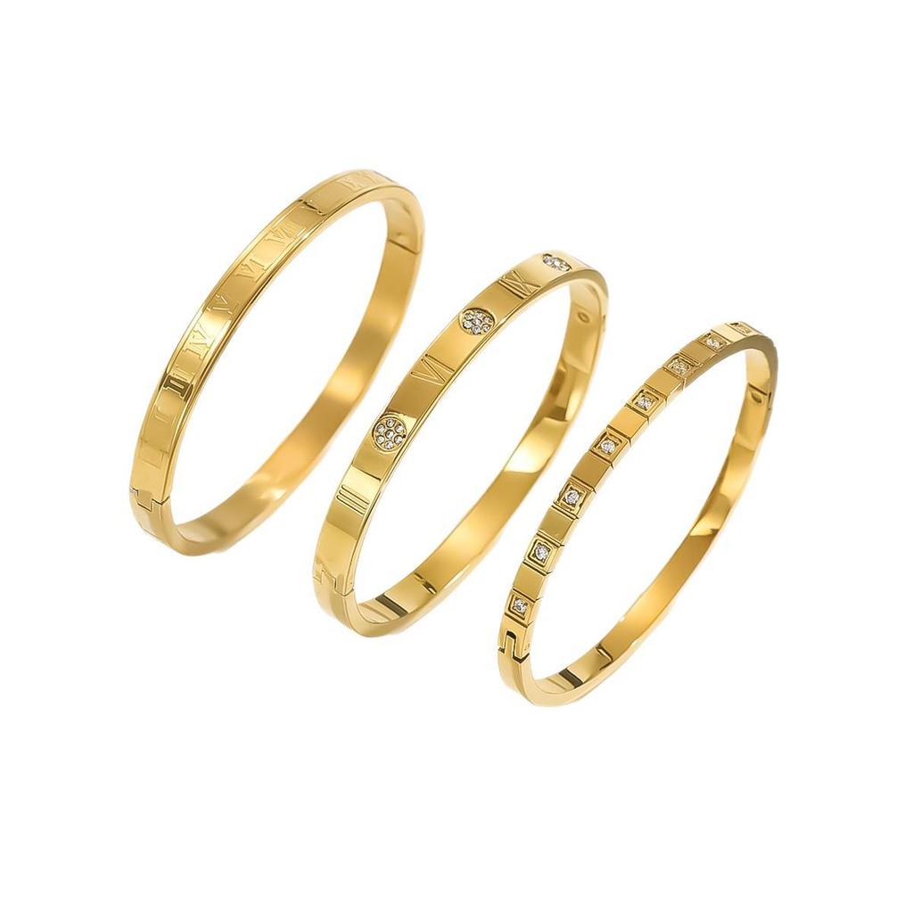 18K Gold-Plated Titanium Steel Zircon Bracelet for Women - Luxury and Colorfast Design