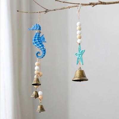 Adornos de Campana Temática Playa Océano Verano Caballito de Mar de Madera/Tortuga Marina/Estrella de Mar Carrillón Decoración Náutica Costera para Colgar en la Pared para Sala de Estar Dormitorio