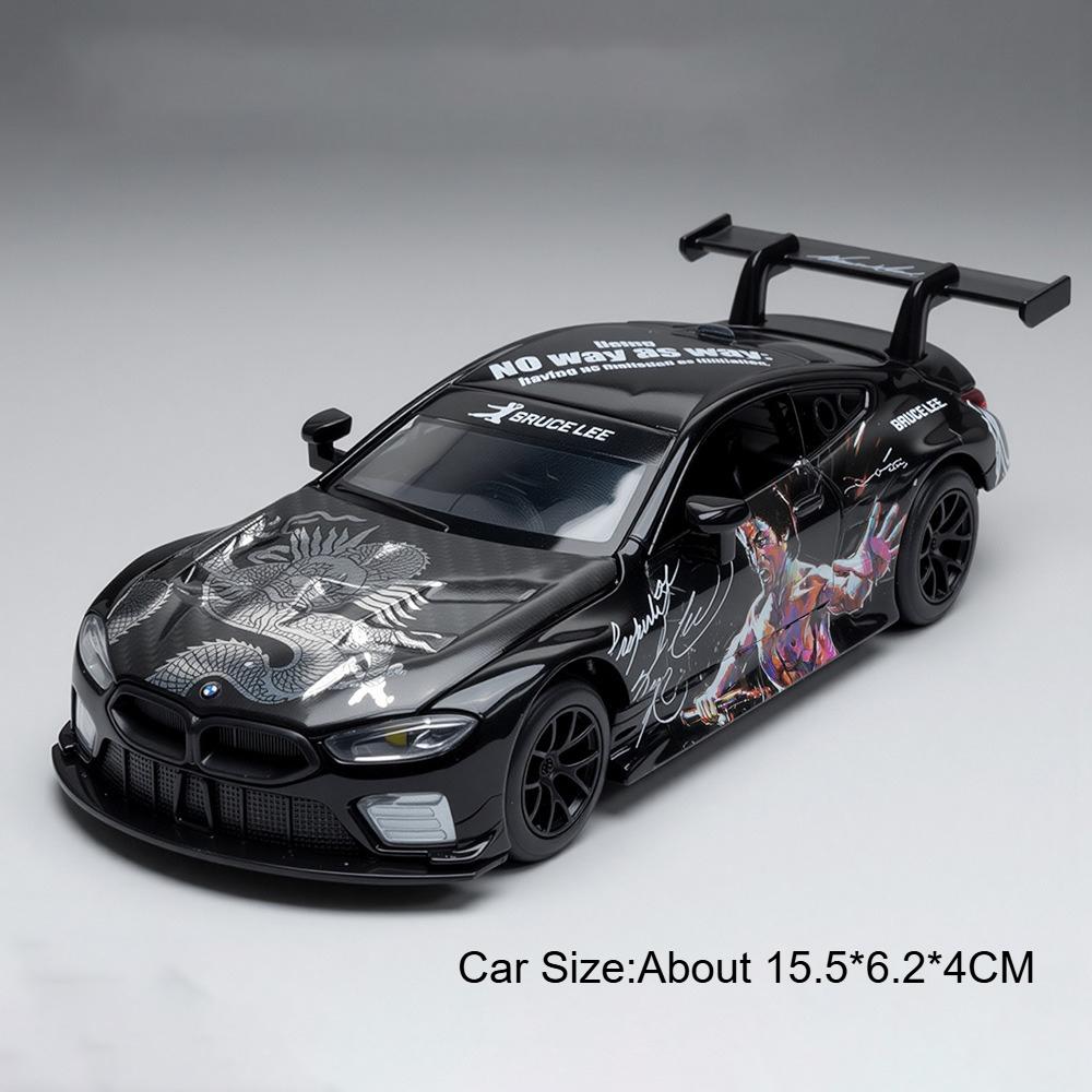 1:32 BMW M8 GTE 320I Car Model Toy Door Opened Sound Light Pull Back Alloy Body Rubber Tires Racing Cars Boy Collection Gift