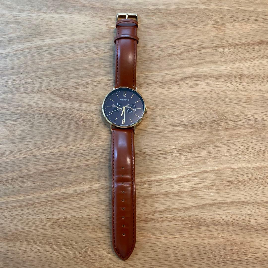 Used BERING brown leather analog watch