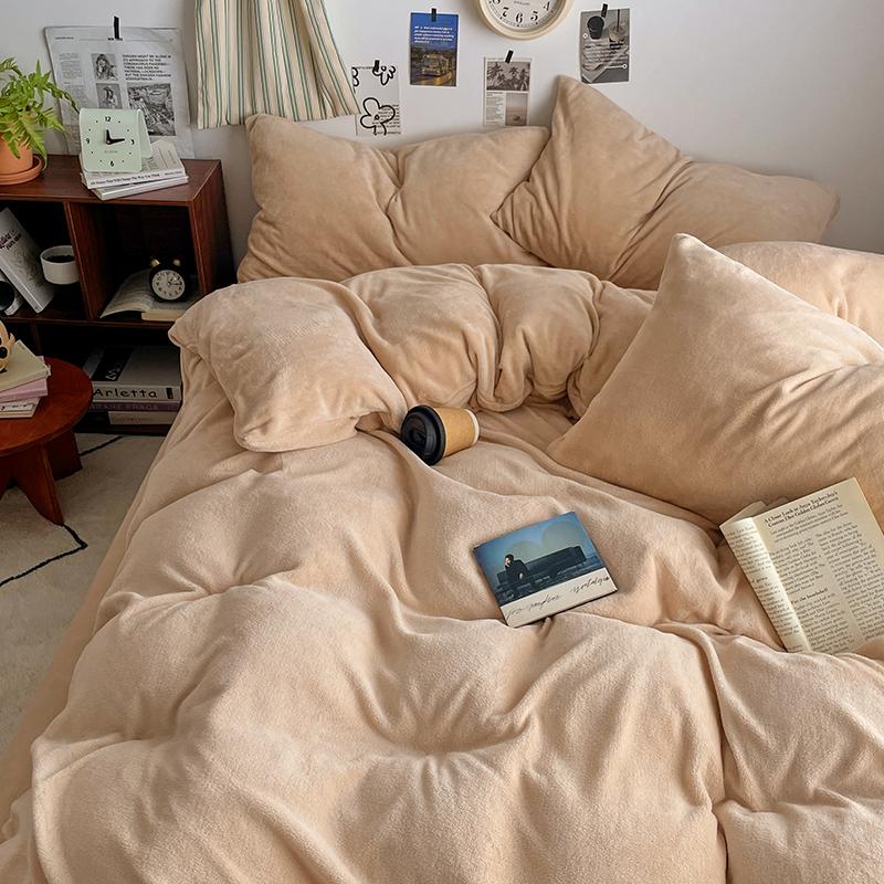 Pink Thick Milk Velvet Duvet Cover, Autumn and Winter Warm Comforter Cover, Reversible Soft Solid Color Bedding Quilt Covers 1pc