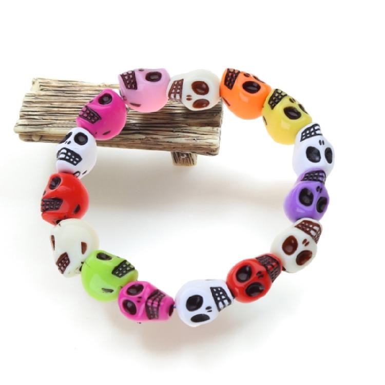 Colorful Skull Bracelet Punk Girl Elastic Bracelet Women's Skull Linked Bracelet