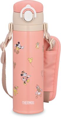 Thermos-Wasserflasche, vakuumisolierter mobiler Becher für Kinder, 500 ml, Minnie Pop Pink, mit schulterschonendem Schulterpolster, JOI-501DS POP