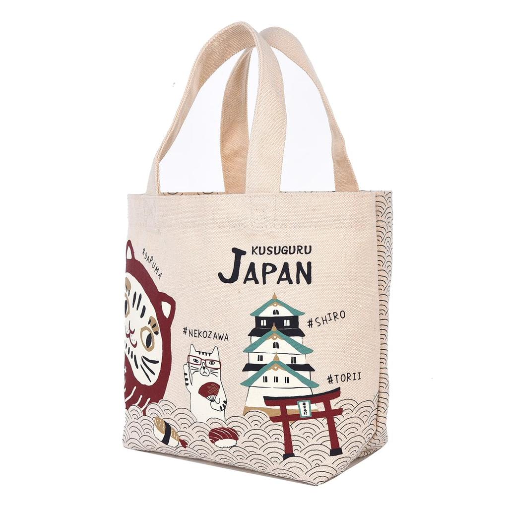 Canvas Petit Tote Japanese Cat Daruma and Nekozawa IV [Kusuguru Japan] Bag, Pattern,