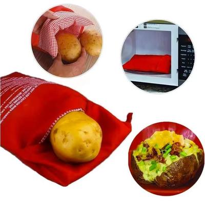 Mikrovlnný sáček na vaření - Dulce Casa - Potato Express - Vaření v páře 4 min - Opakovaně použitelný - Červený 26x19 cm