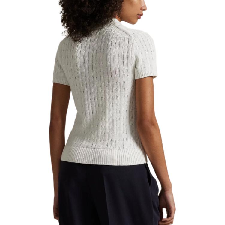 Polo Ralph Lauren Enfärgad Enkelknäppt Kortärmad Stickad Topp Damtoppar Vit 211963486-001