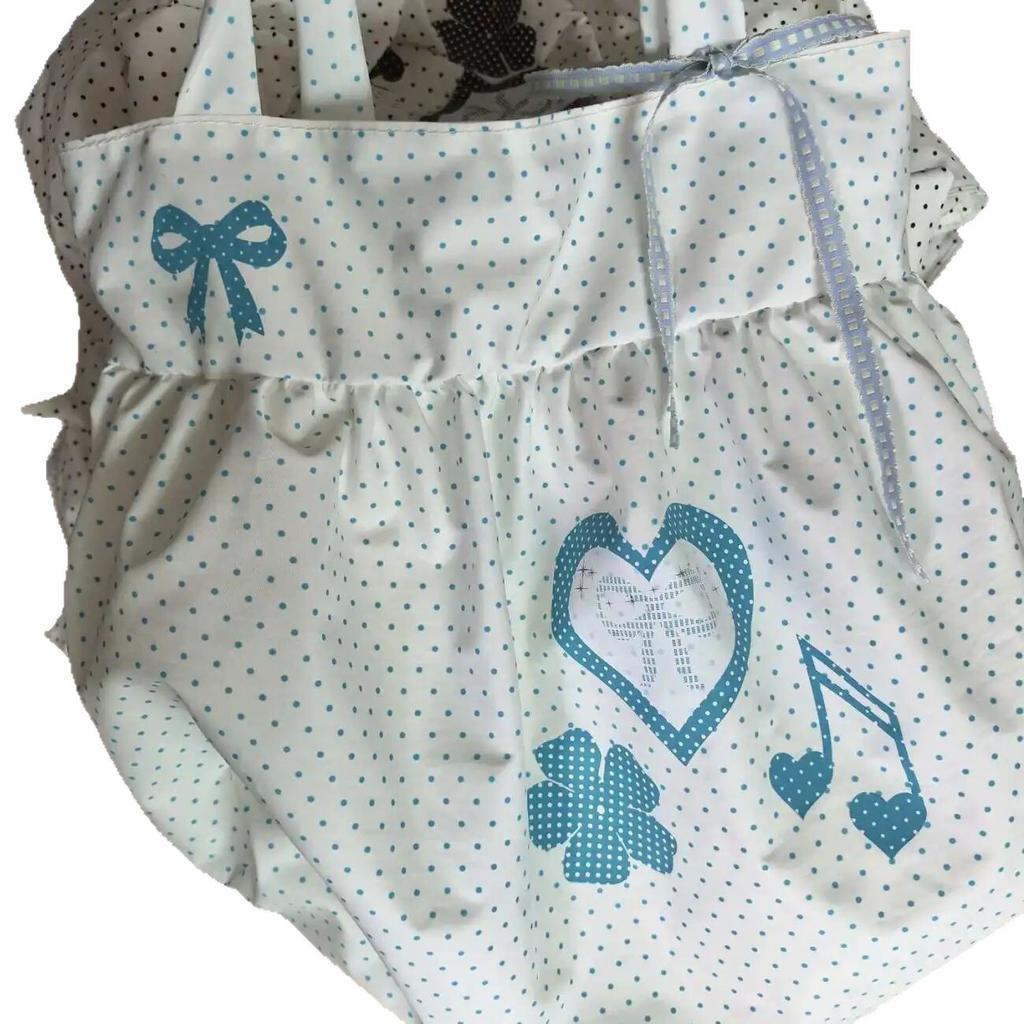 Korean polka dot tote bag cute bow love retro music note shoulder bag large capacity cotton travel out