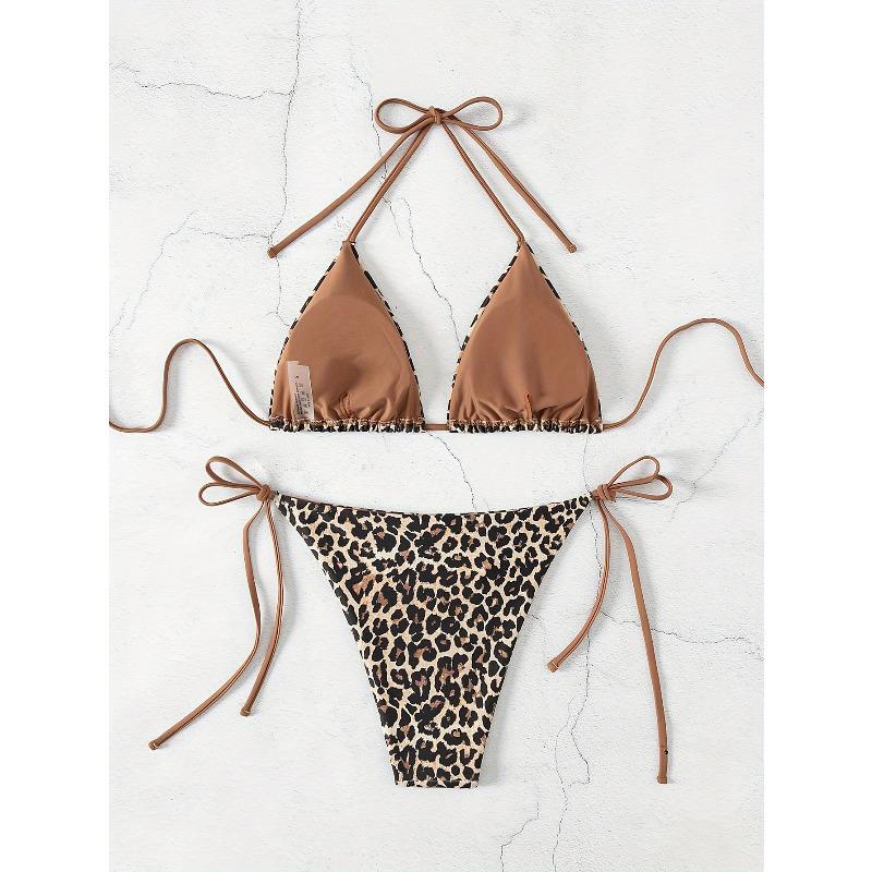 Cross-Border Leopard Print Wireless Swimsuit, Sexy Tie Side Bikini for Women KTY