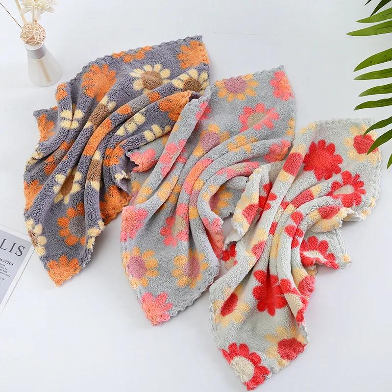 5Pcs/set Coral Fleece Sunflower Cleaning Cloth Rags Absorbent Kitchen Dish Cloth Household Cleaning Cloth Wiping Towel