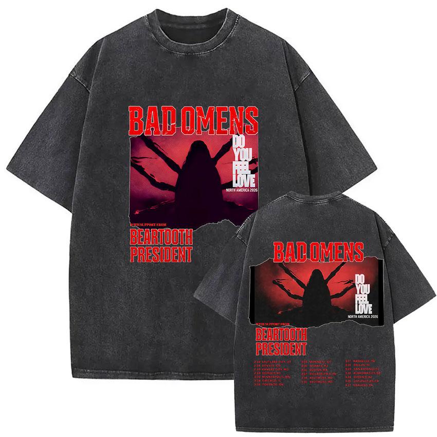 

Rock Band Bad Omens Do You Feel Love Tour Vintage Washed T Shirts Mens Classic Punk Gothic Short Sleeve Tshirt Streetwear S
