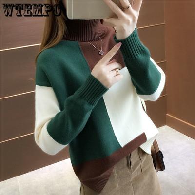 Herbst und Winter Rollkragen Damen Strickpullover Color Blocked Student Locker Oversized Pullover für Damen