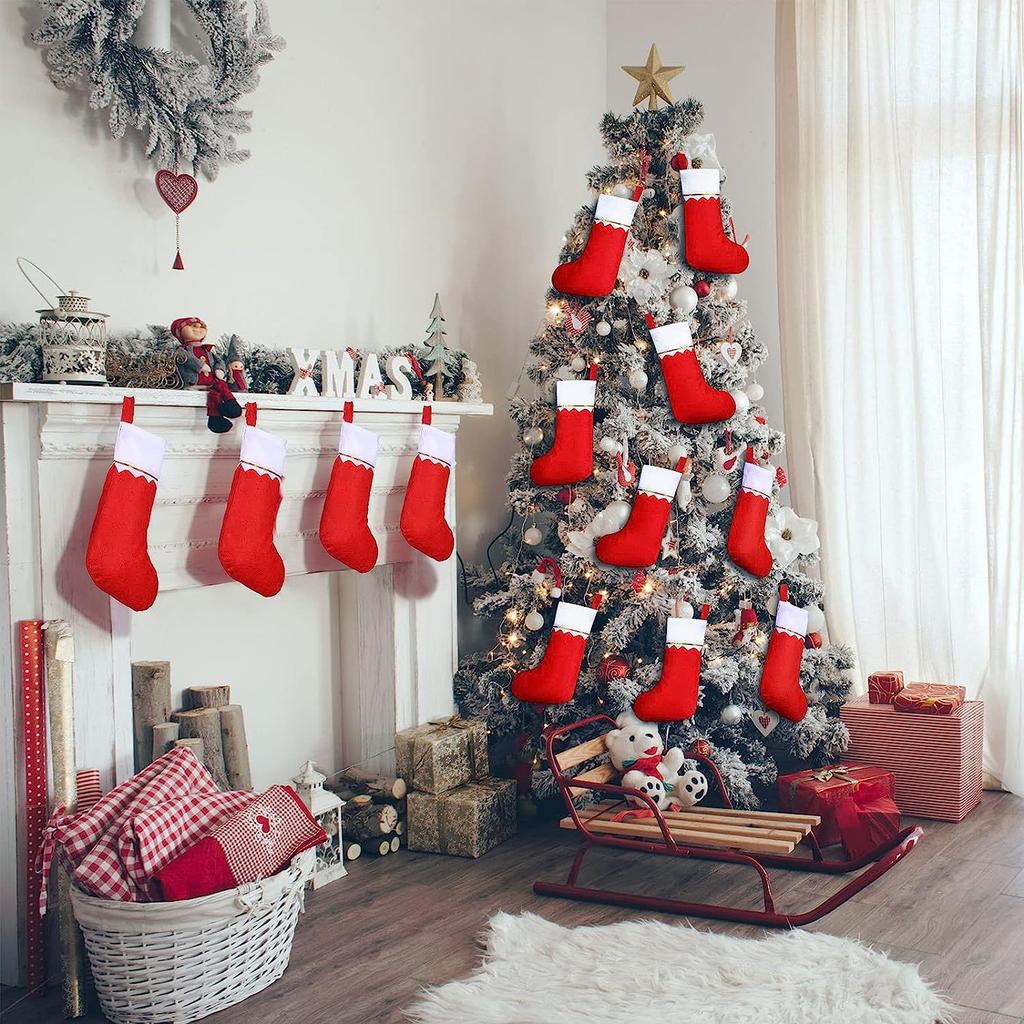 6 pièces Chaussettes Cadeaux de Noël Bouche Large Rouge Bricolage Bas de Noël Rouges Doux Pendentif Chaussette Arbre de Noël Décorations de Noël