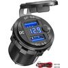 [Metal Shell] 12V USB Outlet Dual QC 3.0: Qidoe Aluminum Socket 12 Volt Motorcycle USB Outlet with LED Voltmeter Button Switch Waterproof 12 V Car