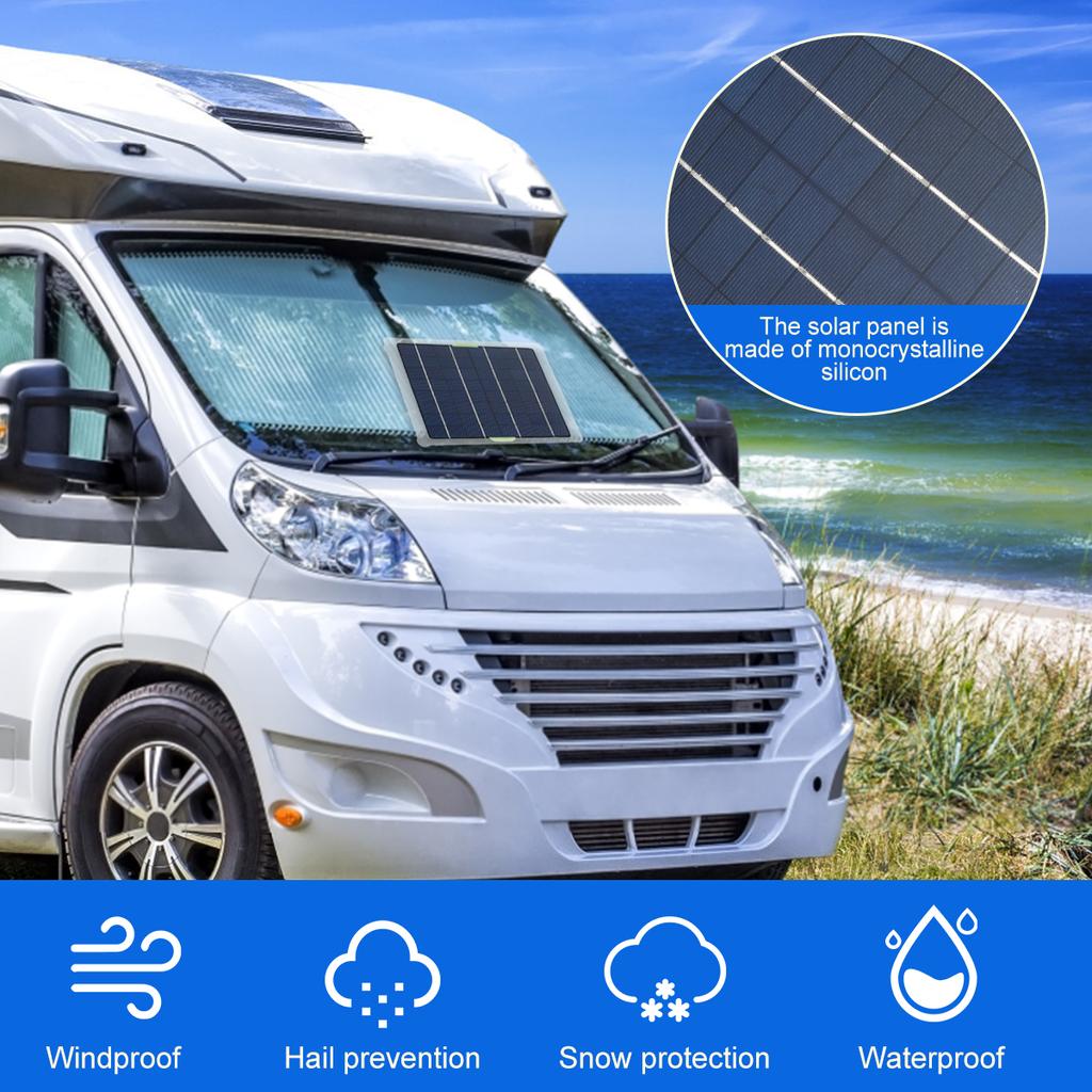 Portable Solar Panel 10W 20V Waterproof Solar Trickle Battery Charger Car Battery Maintainer for Car Boat Marine Automotive RV