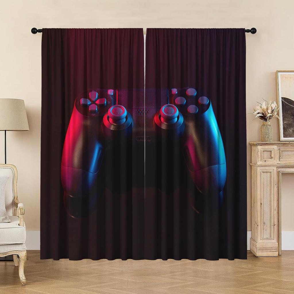 2PC Curtain Game Console With Handle With Pole Pocket Curtains, Suitable For Kitchens, Cafes, Living Rooms, Balconies, Gardens
