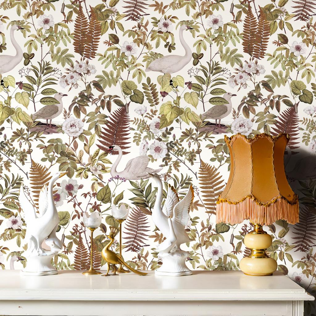 Retro Leaves Animal Pvc Wall Cover Lamp Swan Self Adhesive Vinyl Wall Decor Peel And Stick Water-Repellent Cabinet Sticker