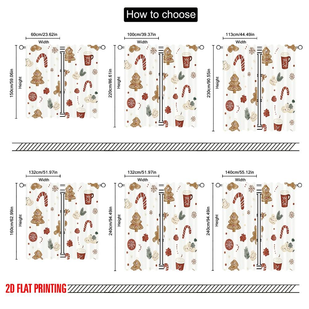 Set Of 2 Plane Printing Curtains Christmas Cookies Hot Chocolate Versatile Polyester Without Rod Sheer Made
