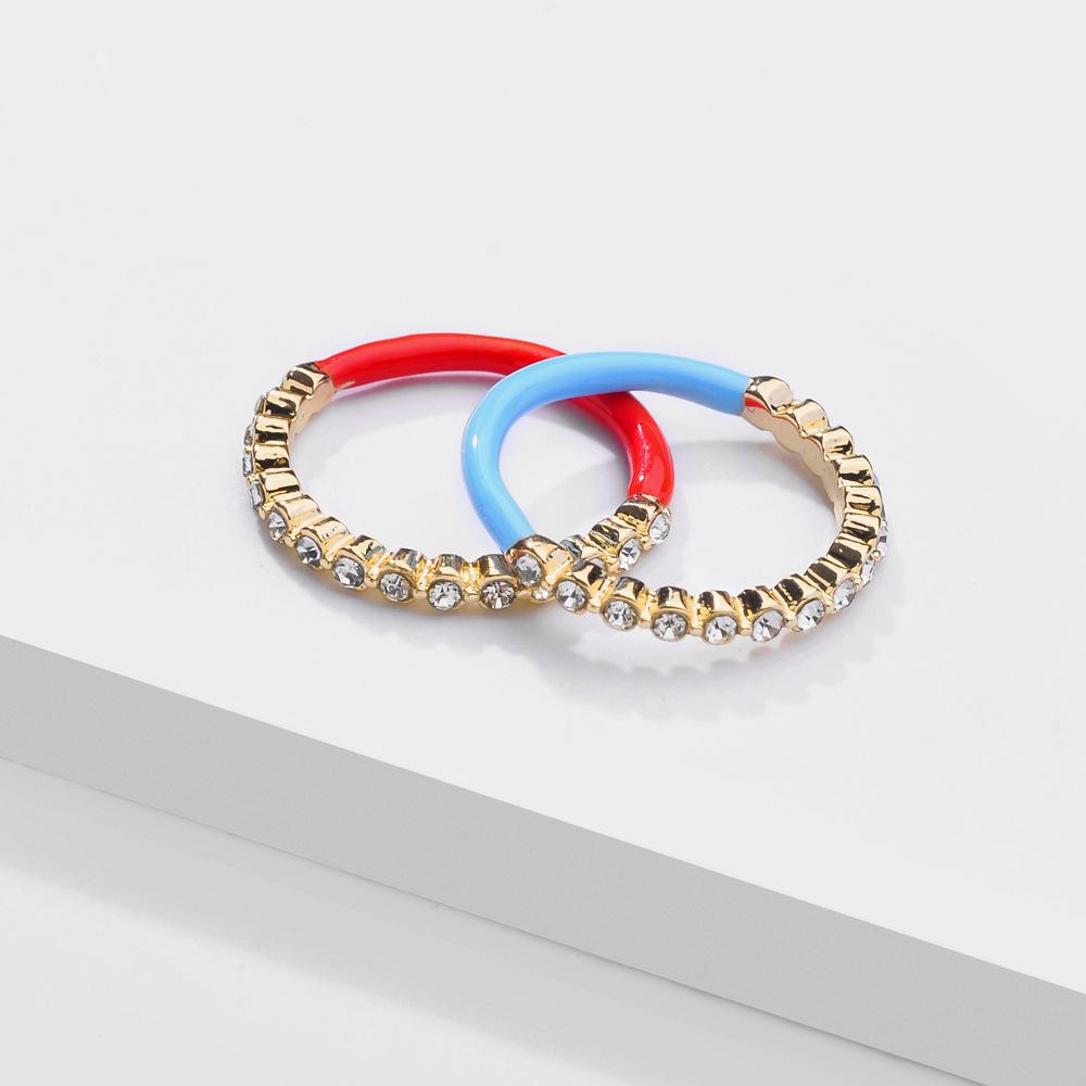 

2pcs New Trendy CZ Crystal Rings for Women Minimalist Female Finger Stacking Multiclolor Enamel Ring Wedding Party Zircon Gifts