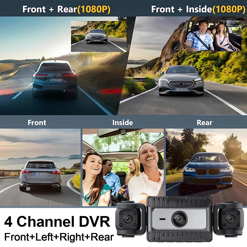 WIFI Dash Cam 4 Channel 360° Car Camera Black Box Front Left Right Rear View Car DVR Video Recorder G-Sensor 24H Parking Monitor
