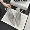 Fashion SUOJIALUN 2025 Summer New Brand Women Sandal Shoes Fashion Pointed Toe Shallow Slip On Ladies Elegant Slingback Shoes Pumps