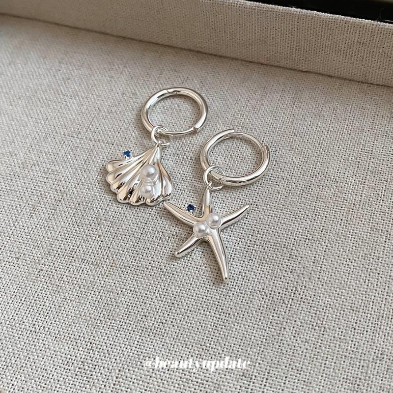 Sea foam star language~ asymmetrical sea star ear buckle niche design vacation style earrings new versatile earrings