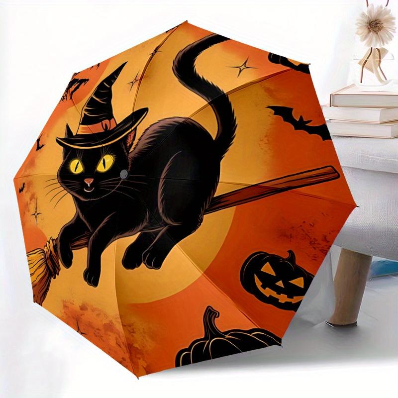 1 Stück Halloween-Katze Automatischer Regenschirm Hochwertiges Schirmdach, Tragbarer Faltregenschirm mit, Ideales Geschenk für - Reisen, Alltag, Formelle Anlässe, Stilvoller Ac