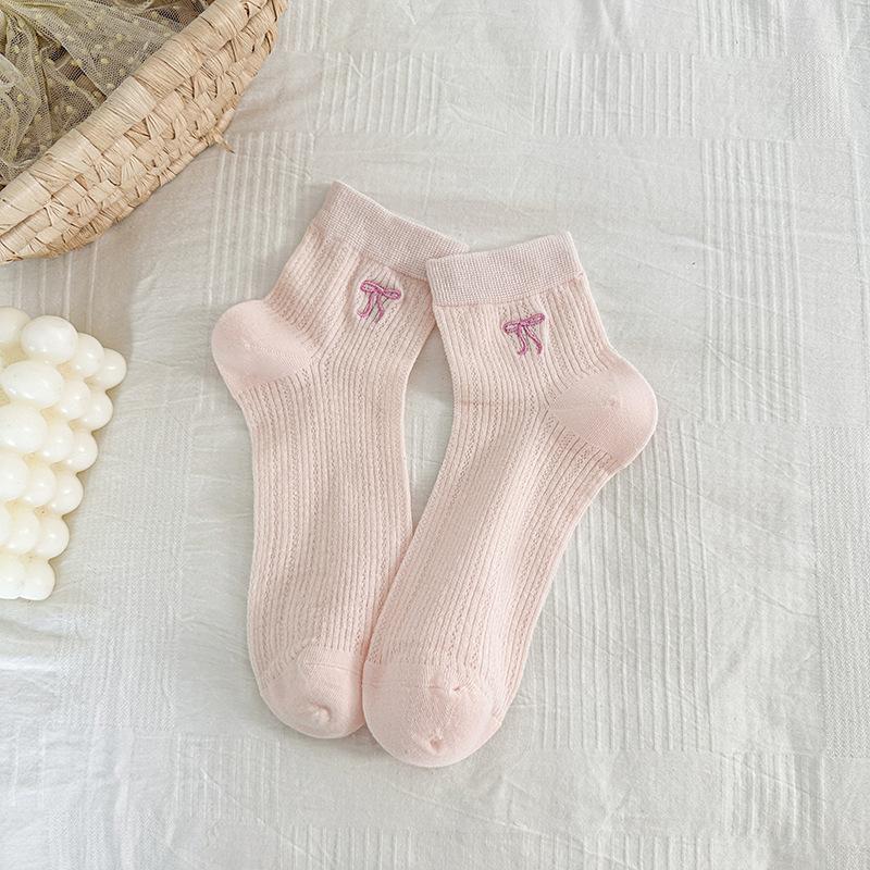 Women's Summer Thin Mesh Breathable Bow Ballet Style Boneless Cotton Socks