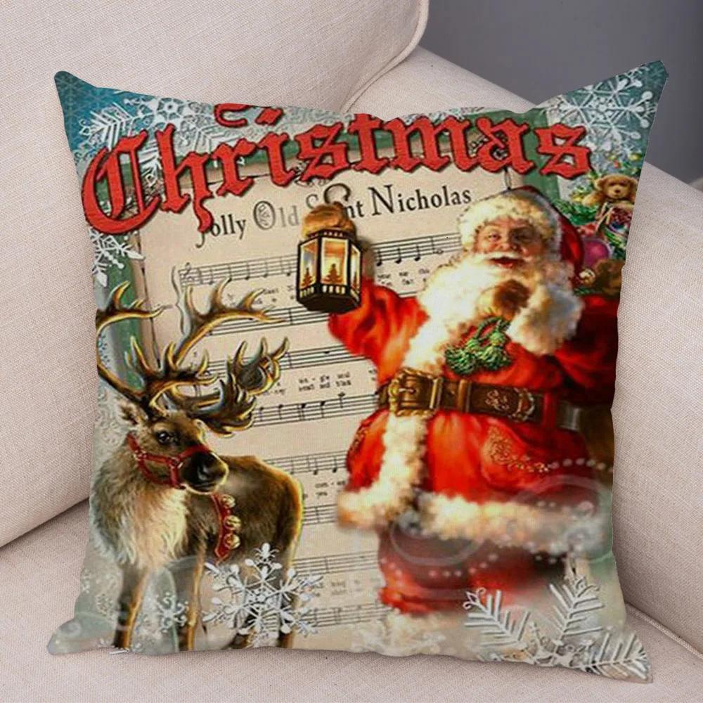 Merry Christmas Santa Claus Cushion Cover Decor Cute Cartoon Pillow Case Plush Pillowcase for Children Room Sofa 45x45cm