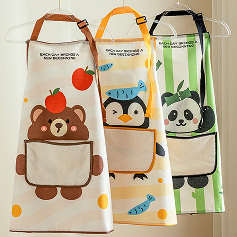Waterproof Oil-Proof Household Apron Hand-Wiping Design Adjustable Shoulder Strap with Pocket for Cooking Baking Dishwashing