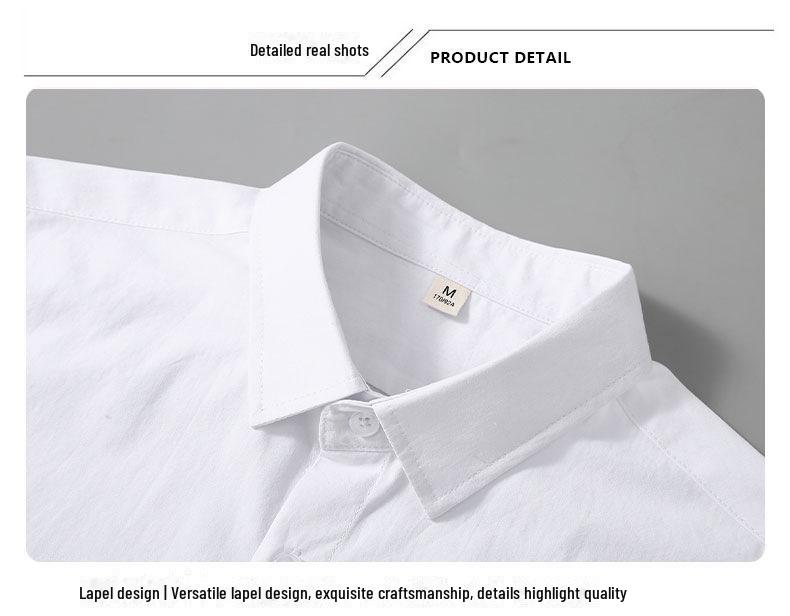 Men's Summer Heavyweight White Short-Sleeve Cotton Shirt - Solid Color Casual Lapel Design