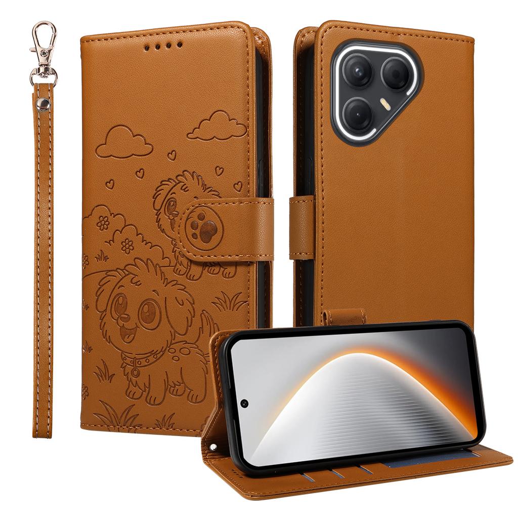 Etui dla TECNO Pova 7 5G z blokadą RFID, z nadrukowanym wzorem psa, wykonane ze skóry PU, pokrowiec na telefon ze smyczą na nadgarstek