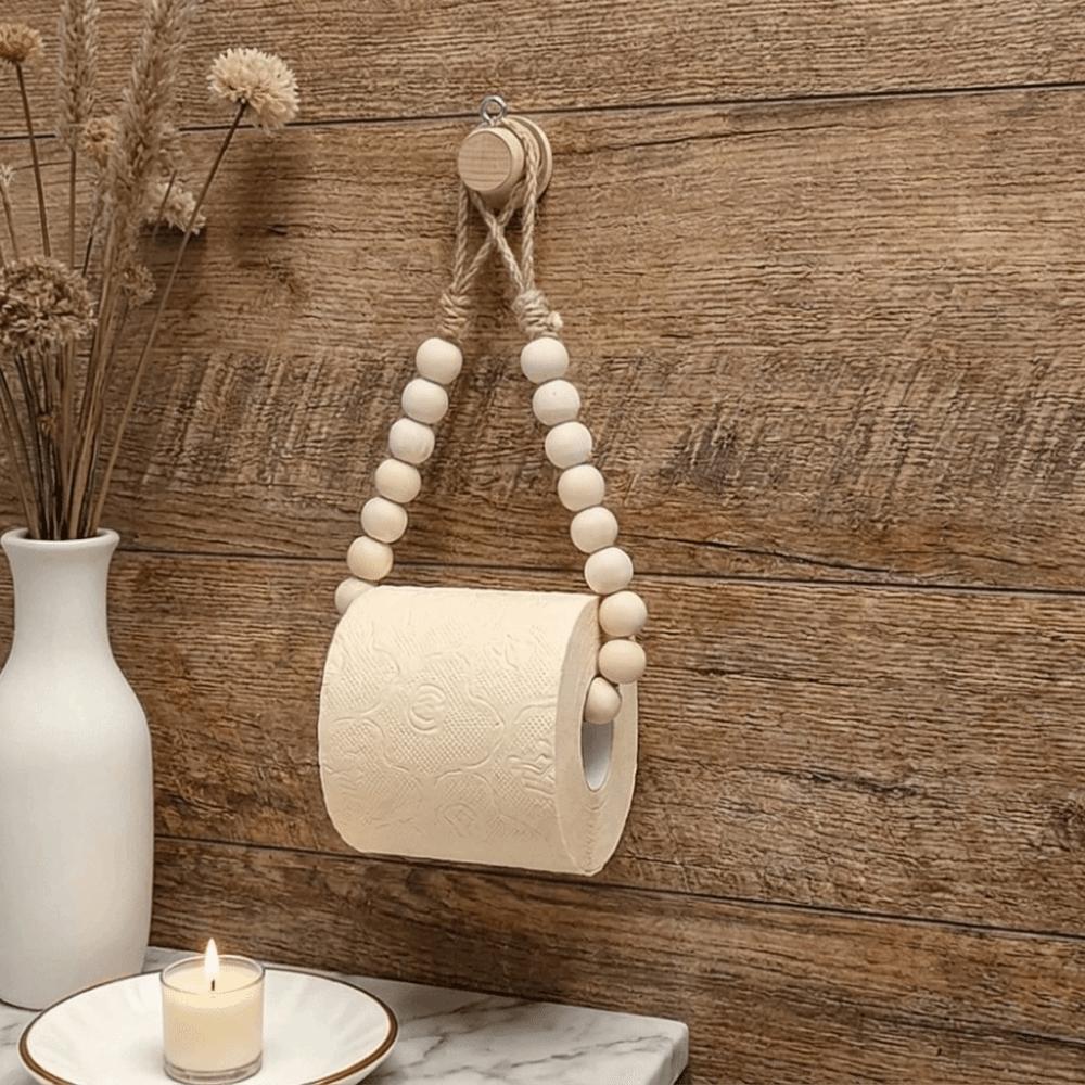 Farmhouse Decor Wooden Toilet Paper Holder Boho Rustic Tissue Rack Easy Instal Punch-Free Roll Paper Dispenser Bathroom