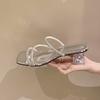 Slippers Women's Summer New Transparent Thick Heel with Crystal Heel Sandals Rhinestone Outer Sandals