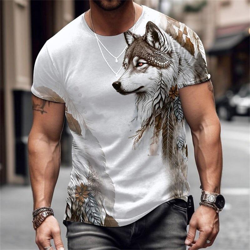 Men's T-Shirt Lion Pattern Man T Shirt Summer Short Sleeve Top Round Neck Y2k Clothes T-Shirts for Men Breathable Men Clothing