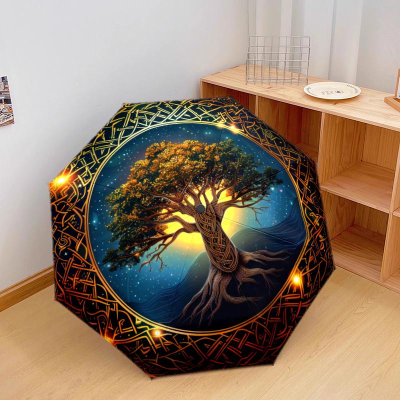

1PC Celtic Tree of Life Umbrella Portable Folding Umbrella Iron Frame Hole Bone Structure Outdoor Home Umbrella A14 разноцветный