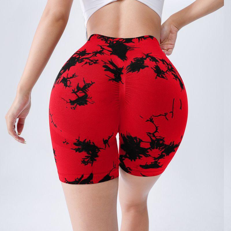 

Fitness Shorts for Women, Quick-Dry, European and American Style, Tummy Control, Running Sports Shorts, Tie-Dye Yoga Wear with a Stylish Design Red S