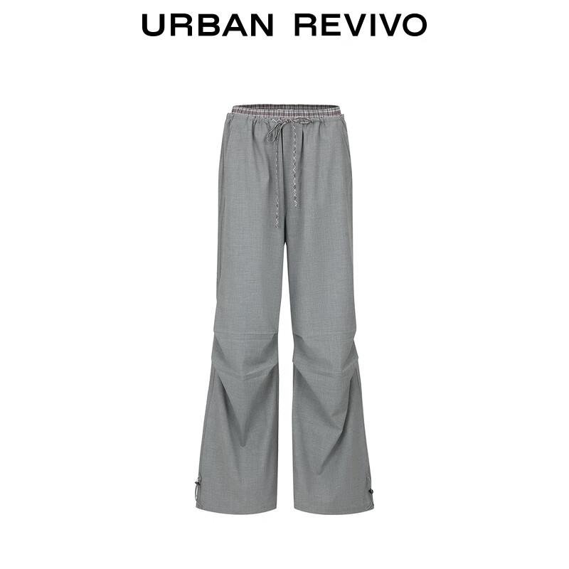 UR Women's Winter Patchwork Plaid Drawstring Wide-Leg Pants
