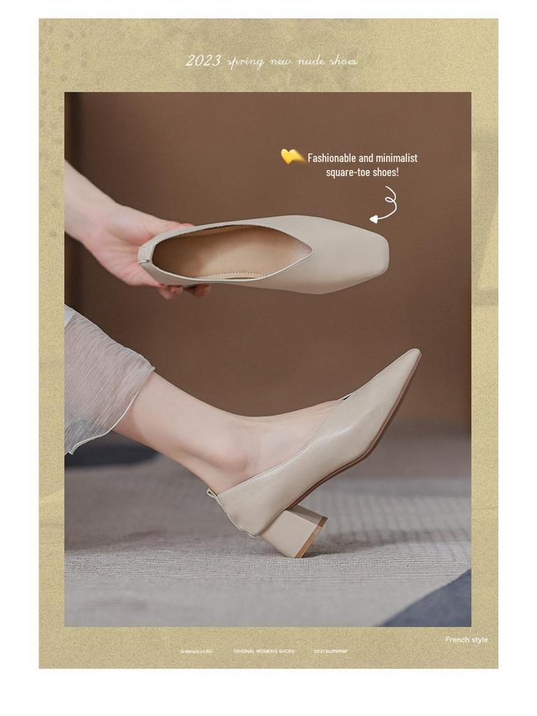 Women’s 2024 Spring/Autumn Square Toe Chunky Mid Heel Professional Interview Shoes